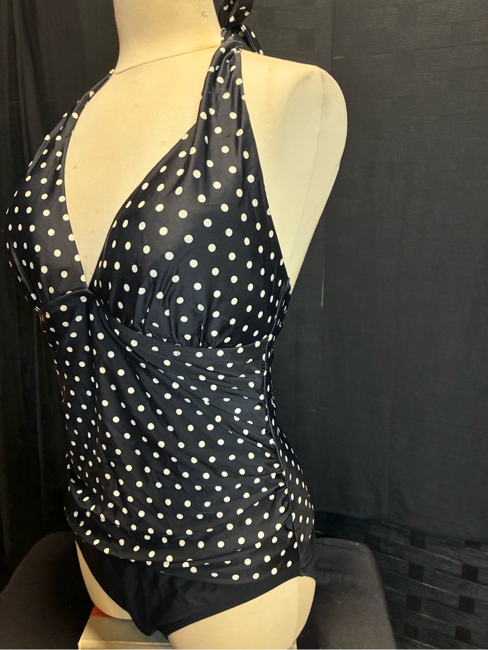 2bamboo Black and White Polka Dot Halter Tankini